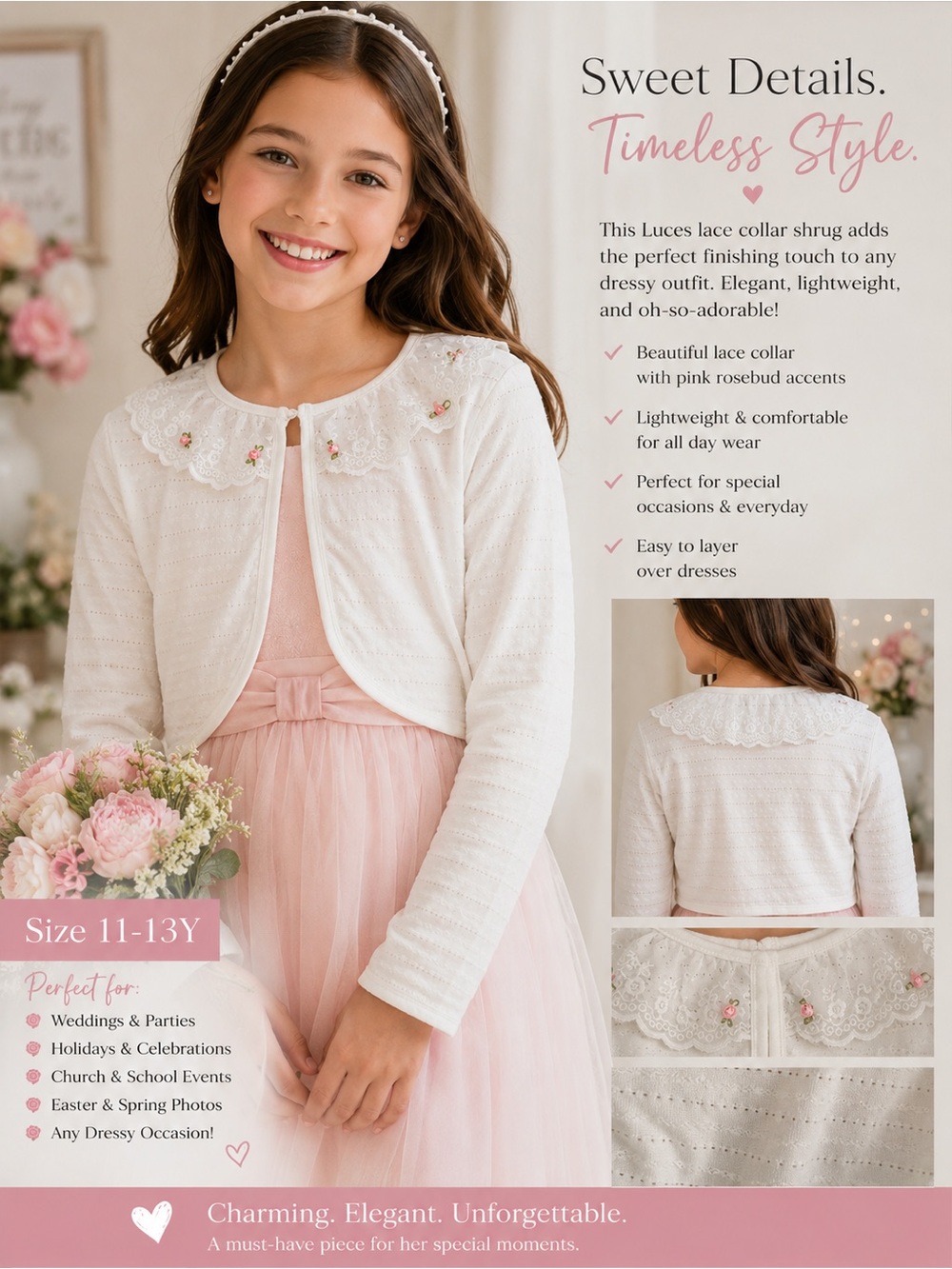 Girls' Lace Collar Shrug Jacket - White